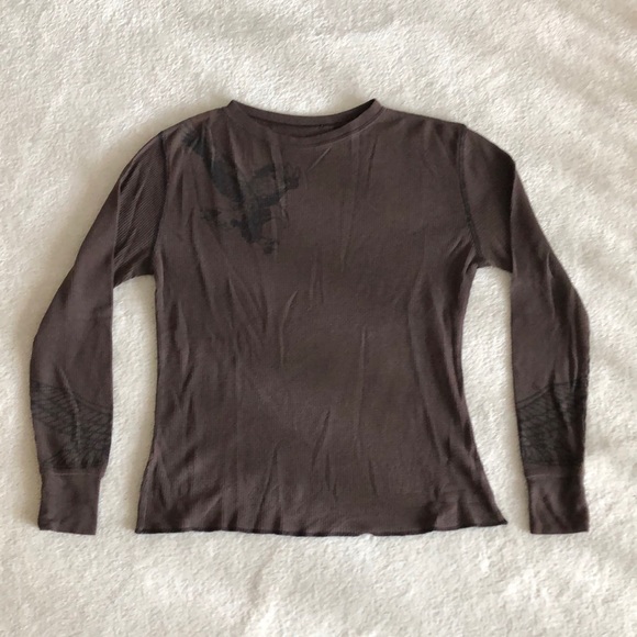 Chocolate brown long sleeve waffle knit - Picture 1 of 11
